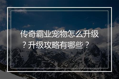 传奇霸业宠物怎么升级？升级攻略有哪些？