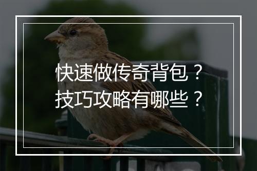 快速做传奇背包？技巧攻略有哪些？