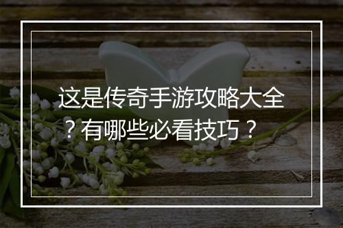 这是传奇手游攻略大全？有哪些必看技巧？