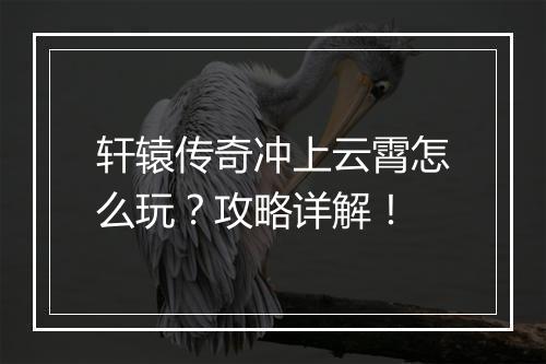 轩辕传奇冲上云霄怎么玩？攻略详解！