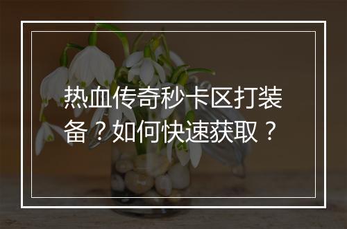 热血传奇秒卡区打装备？如何快速获取？
