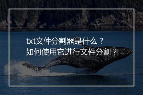 txt文件分割器是什么？如何使用它进行文件分割？