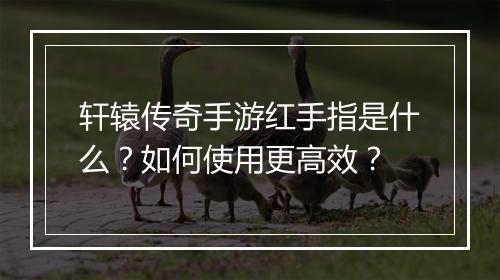 轩辕传奇手游红手指是什么？如何使用更高效？