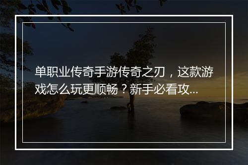 单职业传奇手游传奇之刃，这款游戏怎么玩更顺畅？新手必看攻略！