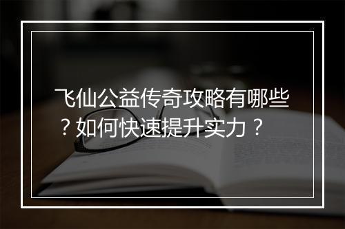 飞仙公益传奇攻略有哪些？如何快速提升实力？