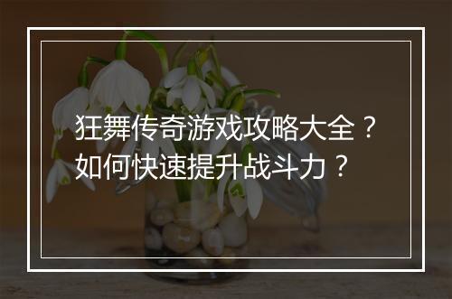 狂舞传奇游戏攻略大全？如何快速提升战斗力？