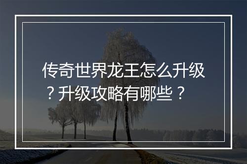 传奇世界龙王怎么升级？升级攻略有哪些？