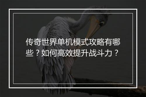 传奇世界单机模式攻略有哪些？如何高效提升战斗力？