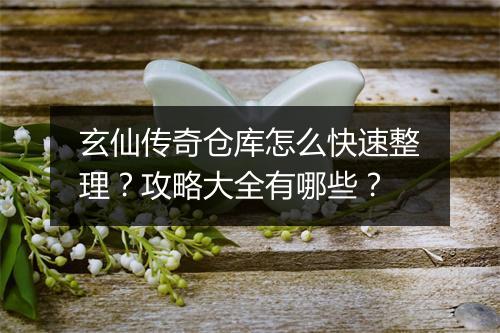 玄仙传奇仓库怎么快速整理？攻略大全有哪些？
