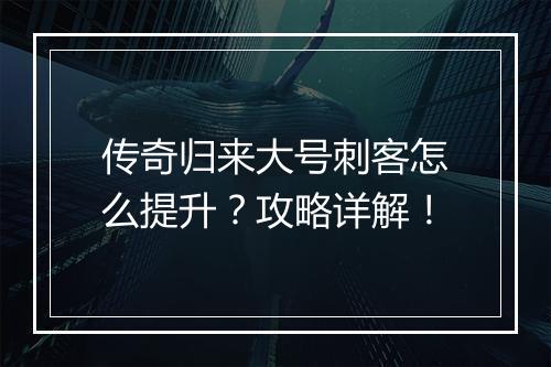 传奇归来大号刺客怎么提升？攻略详解！