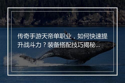 传奇手游天帝单职业，如何快速提升战斗力？装备搭配技巧揭秘？