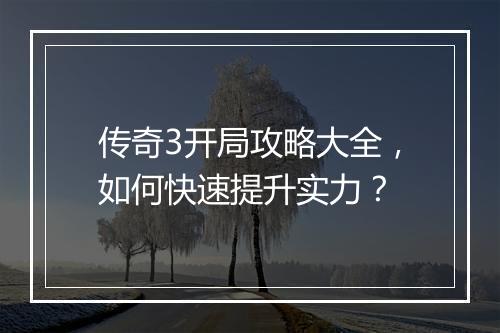 传奇3开局攻略大全，如何快速提升实力？