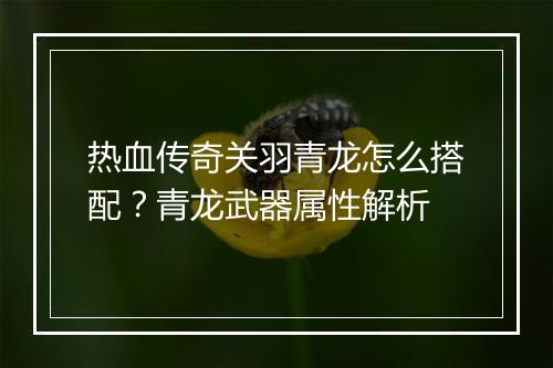 热血传奇关羽青龙怎么搭配？青龙武器属性解析