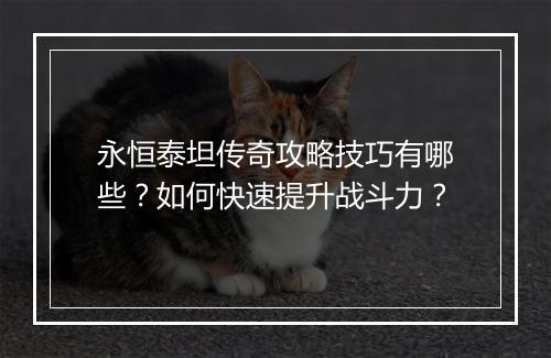 永恒泰坦传奇攻略技巧有哪些？如何快速提升战斗力？