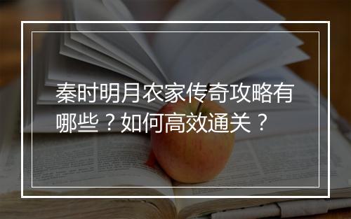 秦时明月农家传奇攻略有哪些？如何高效通关？
