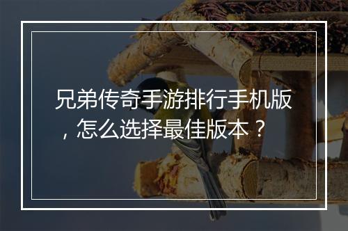 兄弟传奇手游排行手机版，怎么选择最佳版本？
