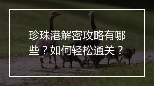 珍珠港解密攻略有哪些？如何轻松通关？