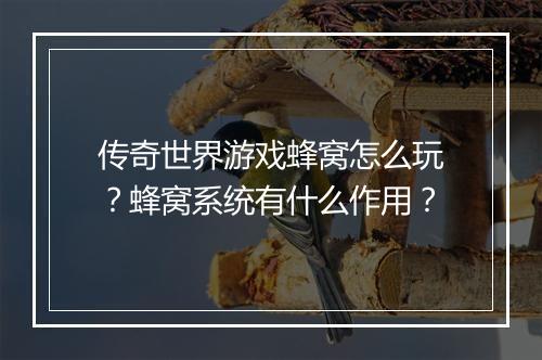 传奇世界游戏蜂窝怎么玩？蜂窝系统有什么作用？