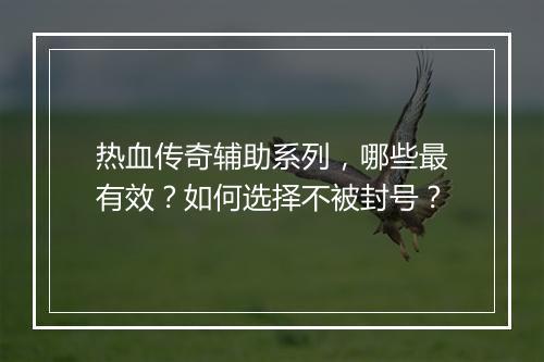 热血传奇辅助系列，哪些最有效？如何选择不被封号？
