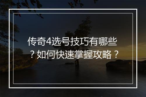 传奇4选号技巧有哪些？如何快速掌握攻略？