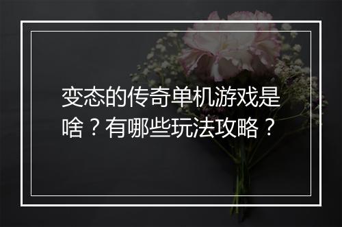 变态的传奇单机游戏是啥？有哪些玩法攻略？