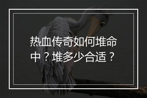 热血传奇如何堆命中？堆多少合适？