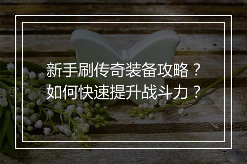 新手刷传奇装备攻略？如何快速提升战斗力？