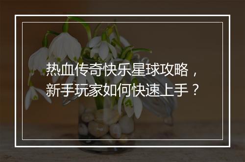 热血传奇快乐星球攻略，新手玩家如何快速上手？