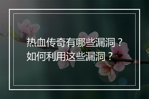 热血传奇有哪些漏洞？如何利用这些漏洞？