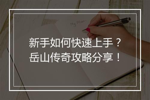 新手如何快速上手？岳山传奇攻略分享！