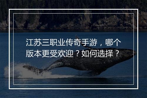江苏三职业传奇手游，哪个版本更受欢迎？如何选择？