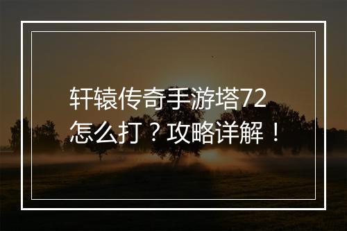 轩辕传奇手游塔72怎么打？攻略详解！