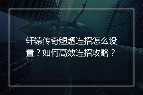 轩辕传奇魍魉连招怎么设置？如何高效连招攻略？