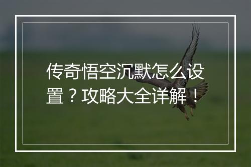 传奇悟空沉默怎么设置？攻略大全详解！
