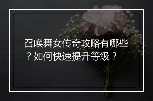 召唤舞女传奇攻略有哪些？如何快速提升等级？