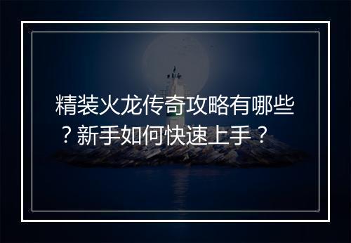 精装火龙传奇攻略有哪些？新手如何快速上手？