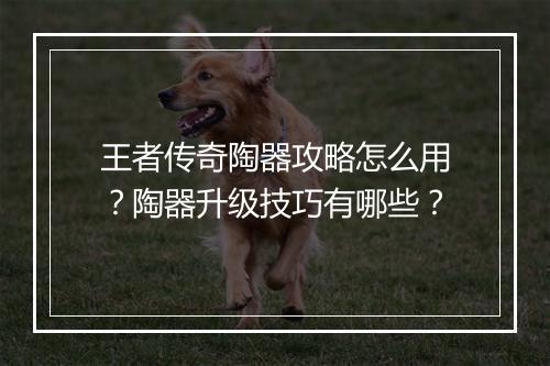 王者传奇陶器攻略怎么用？陶器升级技巧有哪些？
