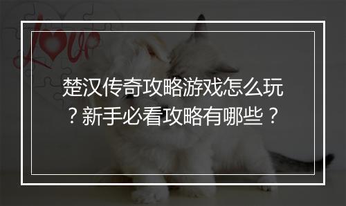 楚汉传奇攻略游戏怎么玩？新手必看攻略有哪些？