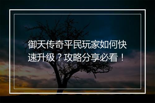 御天传奇平民玩家如何快速升级？攻略分享必看！