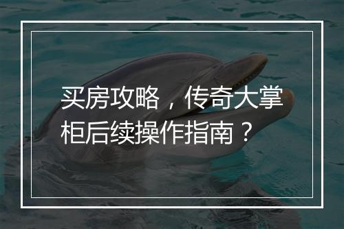 买房攻略，传奇大掌柜后续操作指南？