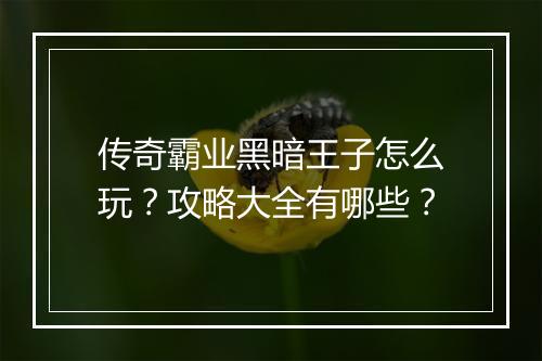传奇霸业黑暗王子怎么玩？攻略大全有哪些？