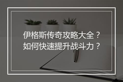 伊格斯传奇攻略大全？如何快速提升战斗力？