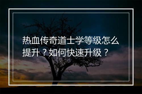 热血传奇道士学等级怎么提升？如何快速升级？
