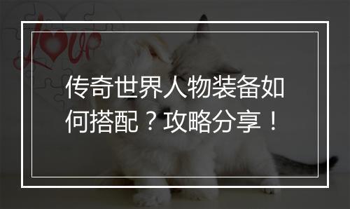 传奇世界人物装备如何搭配？攻略分享！