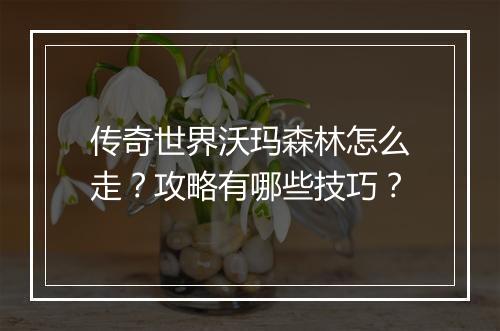 传奇世界沃玛森林怎么走？攻略有哪些技巧？