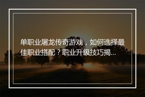 单职业屠龙传奇游戏，如何选择最佳职业搭配？职业升级技巧揭秘！