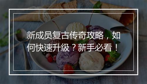 新成员复古传奇攻略，如何快速升级？新手必看！