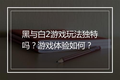 黑与白2游戏玩法独特吗？游戏体验如何？