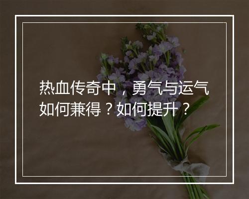 热血传奇中，勇气与运气如何兼得？如何提升？