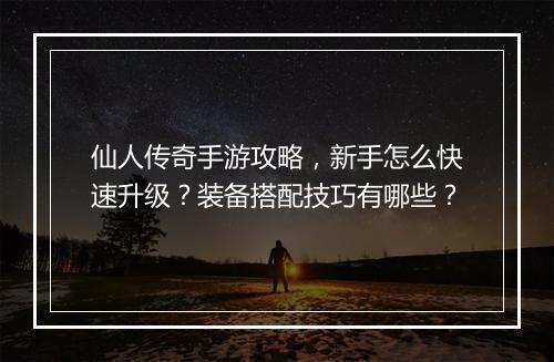 仙人传奇手游攻略，新手怎么快速升级？装备搭配技巧有哪些？